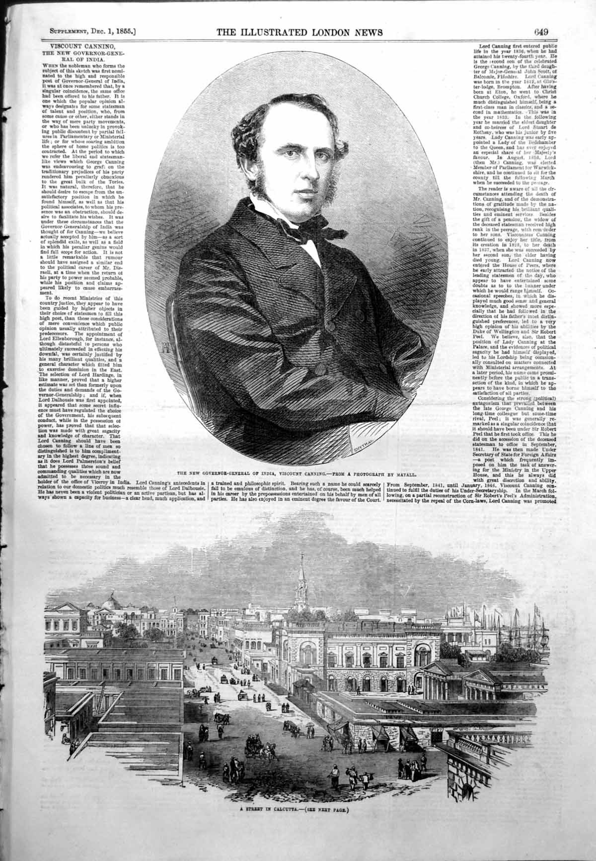 Antique Old Print Viscount Canning New Governor General India Calcutta 1855