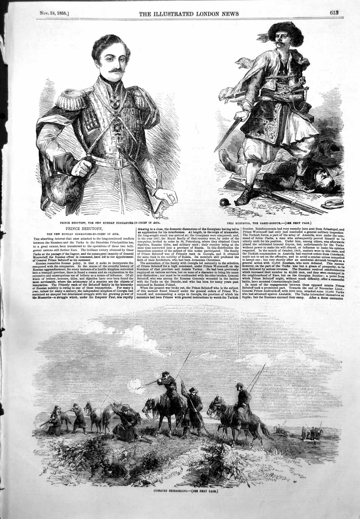 Antique Old Print Cossacks Skirmishing Prince Bebutoff Deli Mustaphia 1855 19th