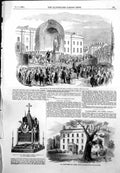 Antique Print Statue Earl Belfast Warehousemen Clerks Schools New Cross1855