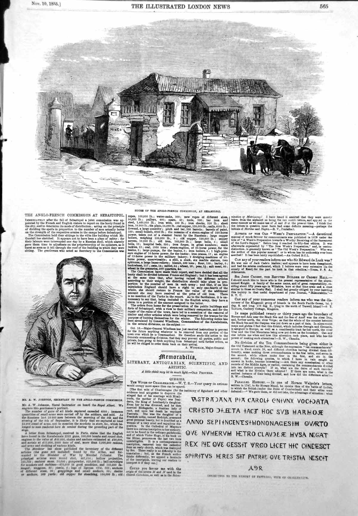 Antique Print Aw Johnson Secretary Anglo-French Commission Sebastopol 1855 19th