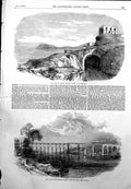 Antique Old Print Dublin Wicklow Railway Killiney Hill Viaduct Drogheda 1855
