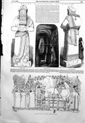 Antique Old Print Discoveries Nineveh Slab Queen Colossal Statue Trench 1855