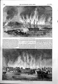 Old Antique Print Destruction Russian Barracks Hango Vessels Salis 1855 19th