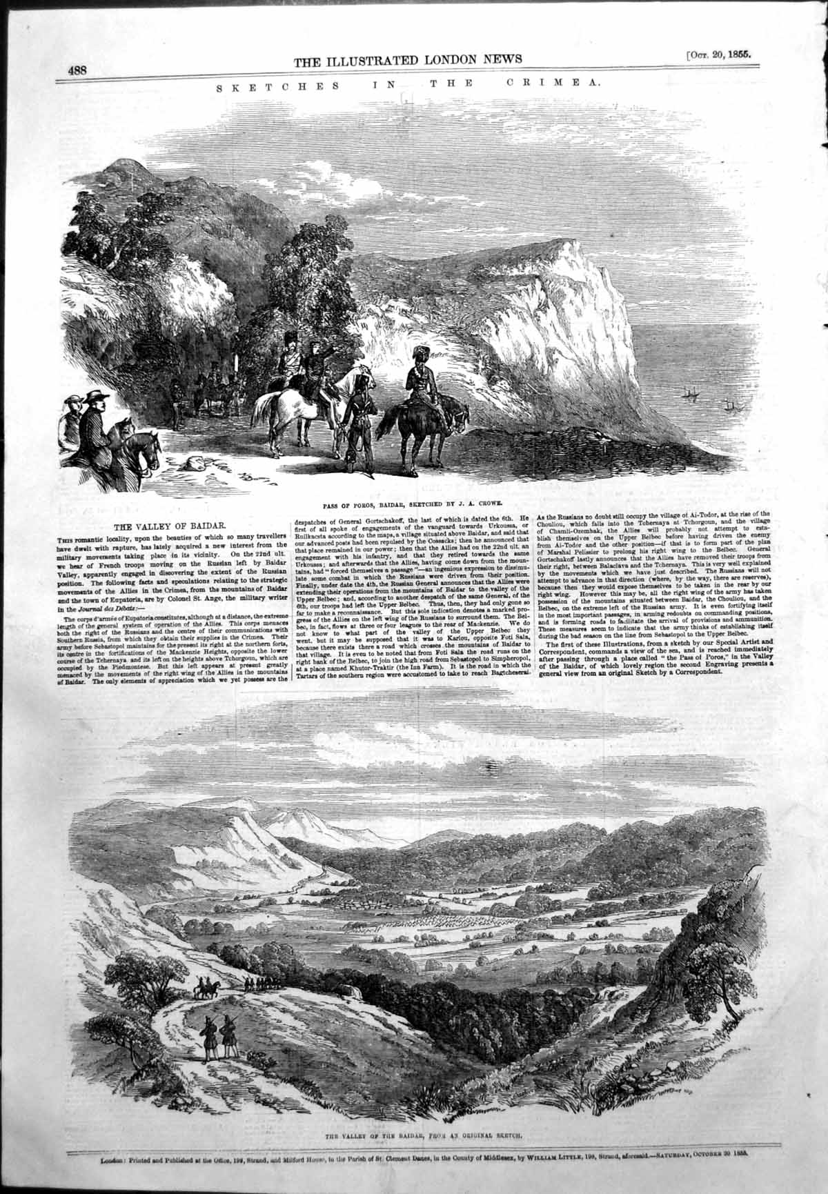 Original Old Antique Print Sketches Crimea Pass Poros Baidar Valley Baidar 1855