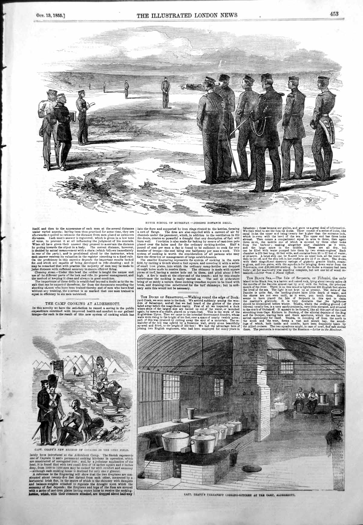 Antique Old Print Hythe School Musketry Judging Drill Capt Grant Cooking 1855