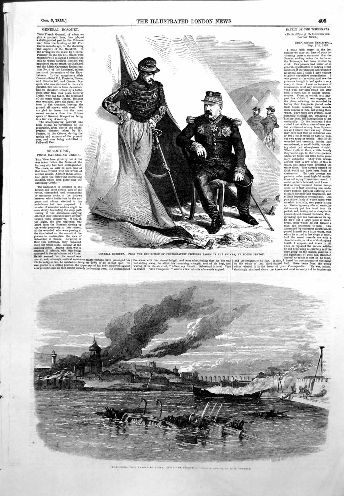 Old Antique Print General Bosquet Crimea Sebastopol After Storming 1855 19th