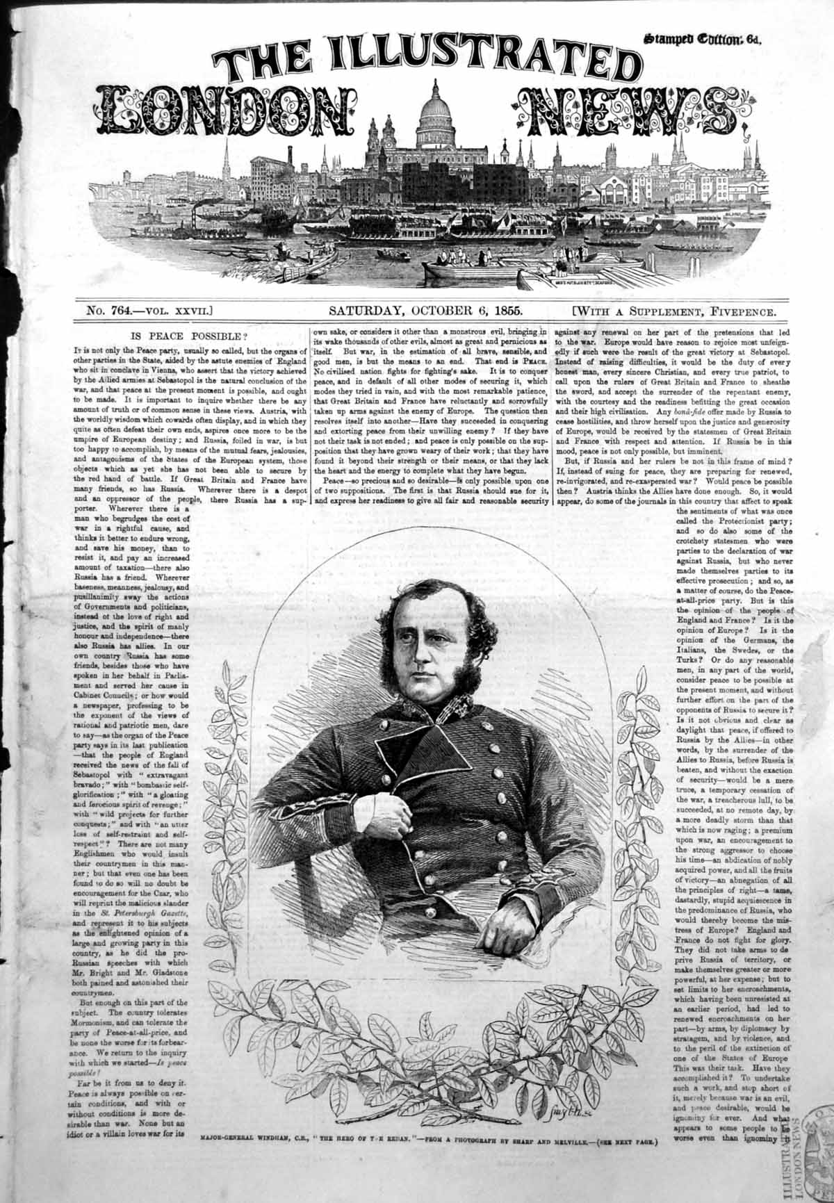 Antique Old Print Major General Windham Hero Redan Photo Sharp Melville 1855
