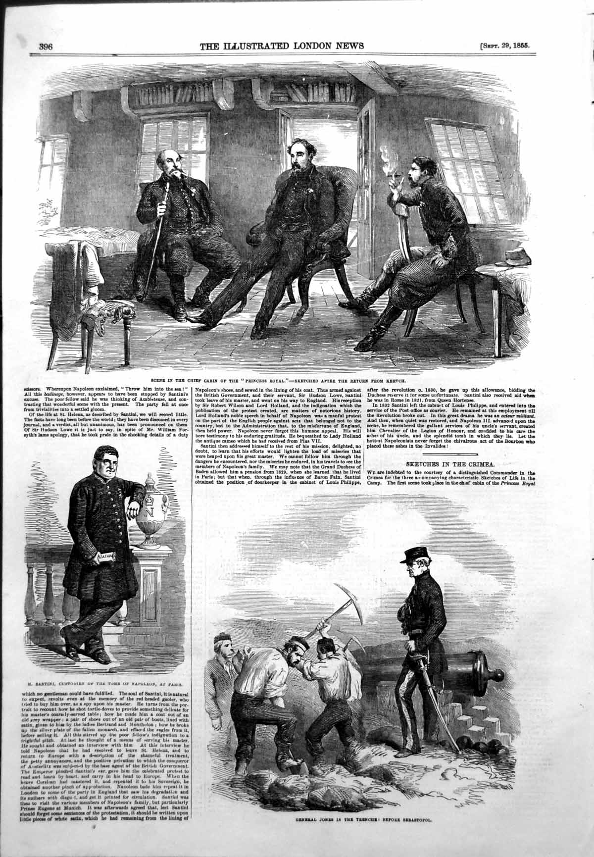 Antique Old Print Chief Cabin Princess Royal Gen Jones Trench Sebastopol 1855