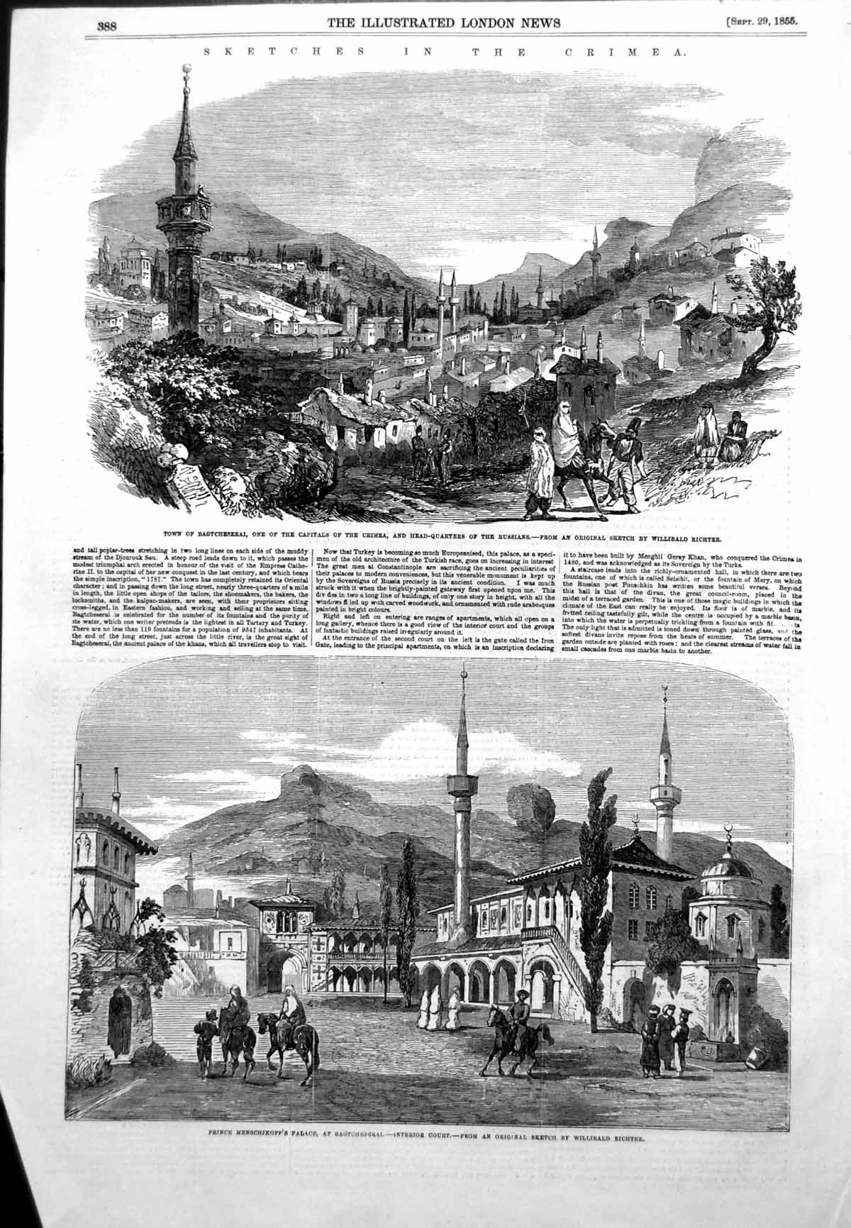 Old Print Prince Menschjkoffs Palace Bagtcheseral Hq Russians Crimea1855 19th