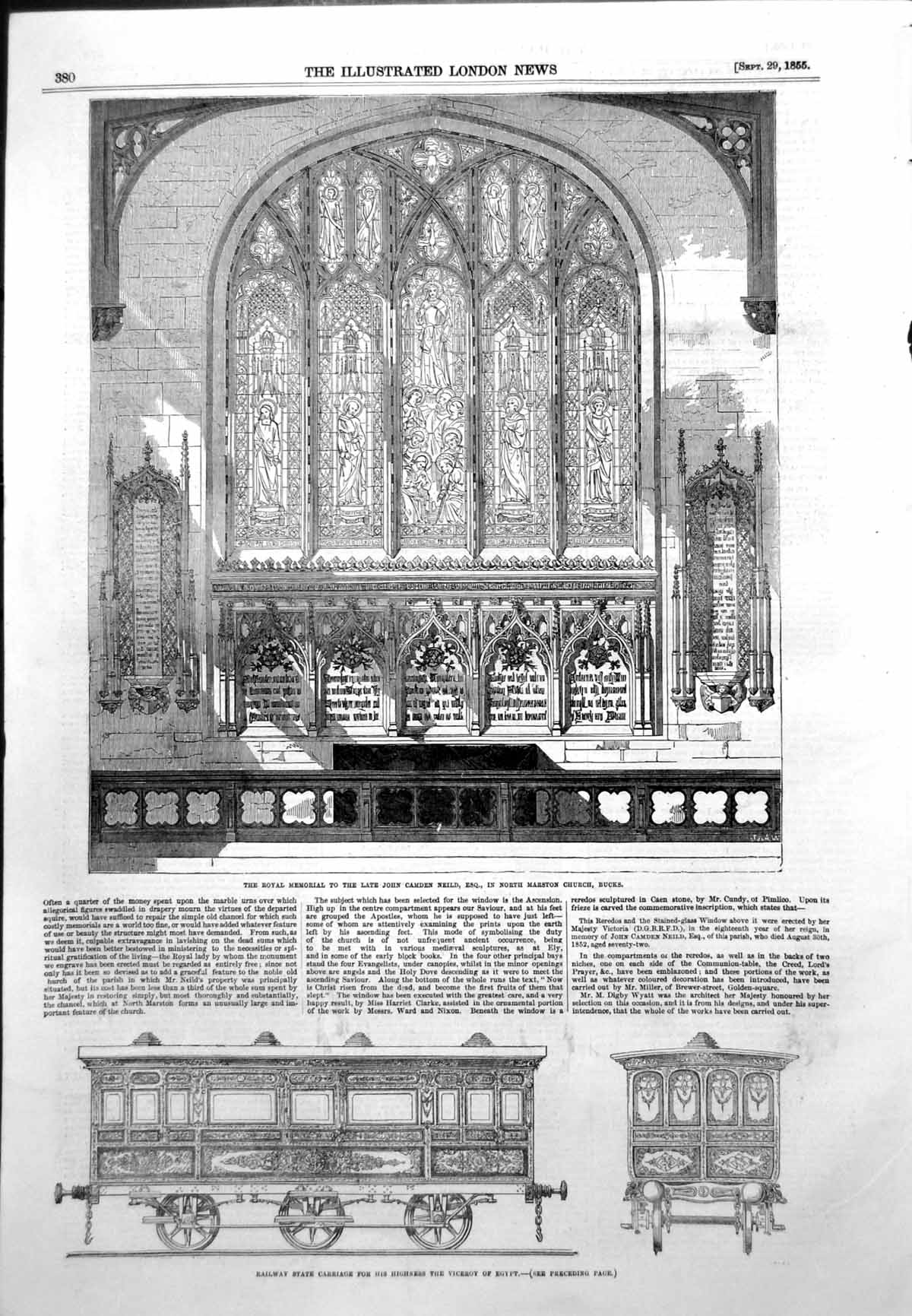Antique Old Print Memorial John Neild Bucks Rail Carriage Viceroy Egypt 1855