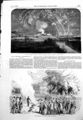 Old Print Fall Sebastopol Firing Park Guns Rockets Bonfire Woolwich 1855 19th