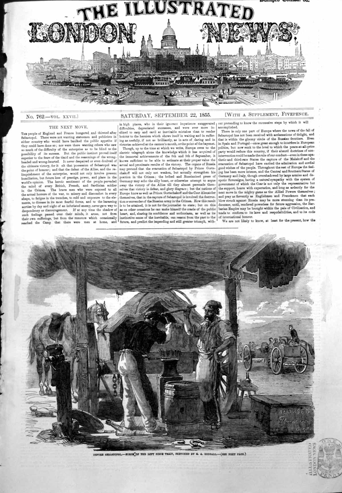 Old Antique Print Before Sebastopol Forge Left Siege Train E Goodall 1855 19th