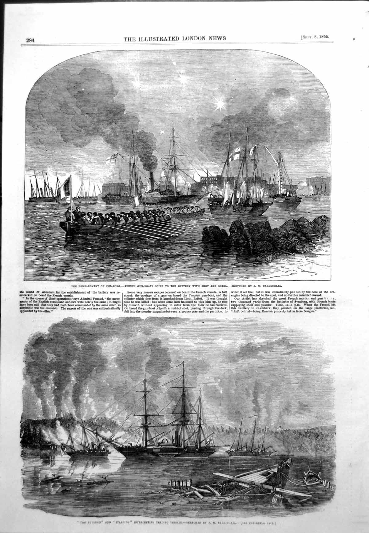 Antique Print Bombardment Sveaborg Bulldog Starling Intercept Vessels 1855 19th