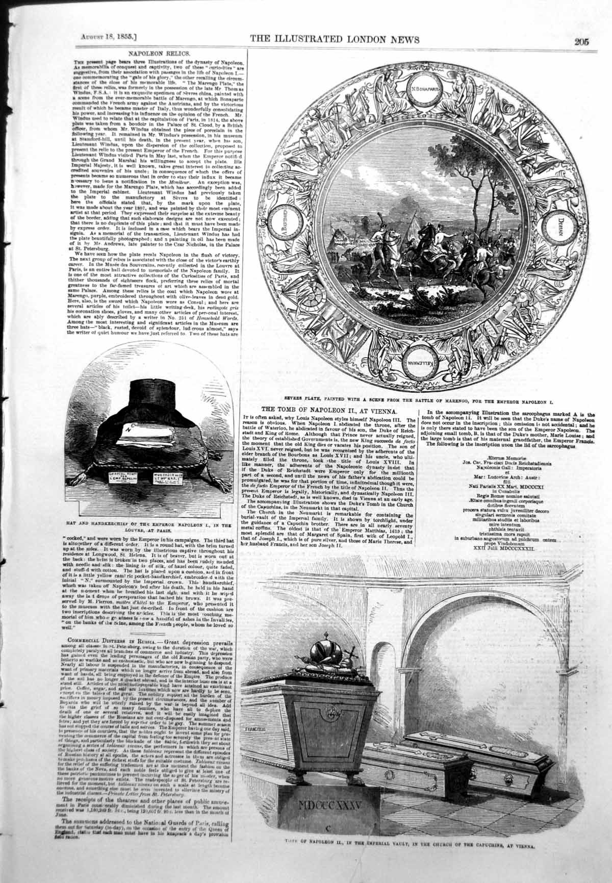 Antique Old Print Tomb Napoleon Church Capuchins Vienna Hat Louvre Paris 1855