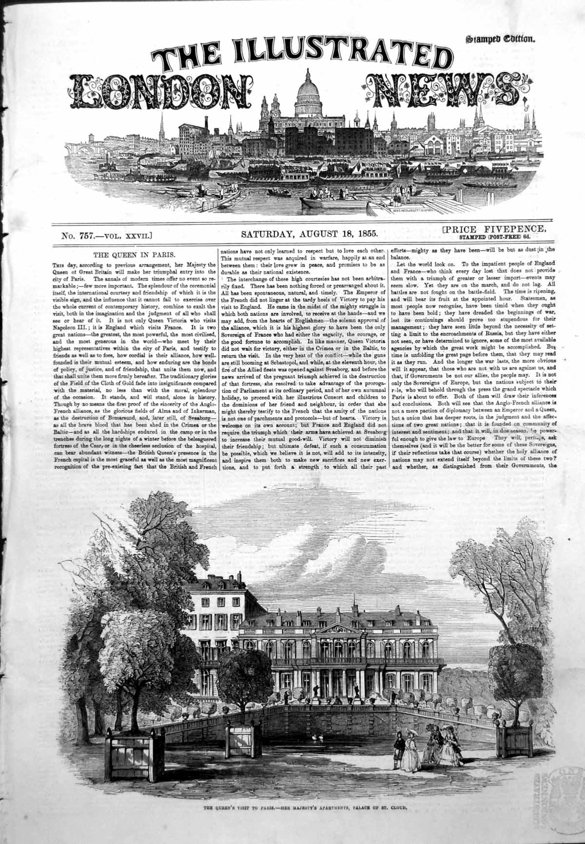 Antique Old Print Queens Visit Paris Majestys Apartments Palace St Cloud 1855