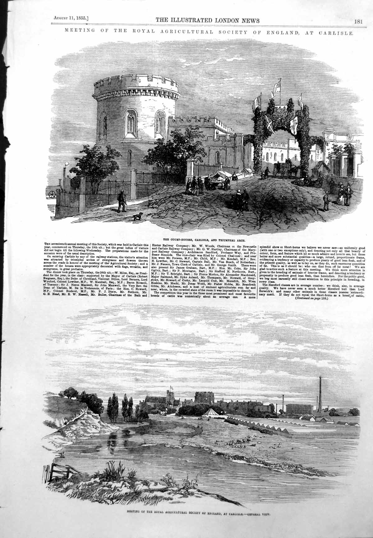 Antique Old Print Royal Agricultural Soc Meeting Carlisle Triumphal Arch 1855