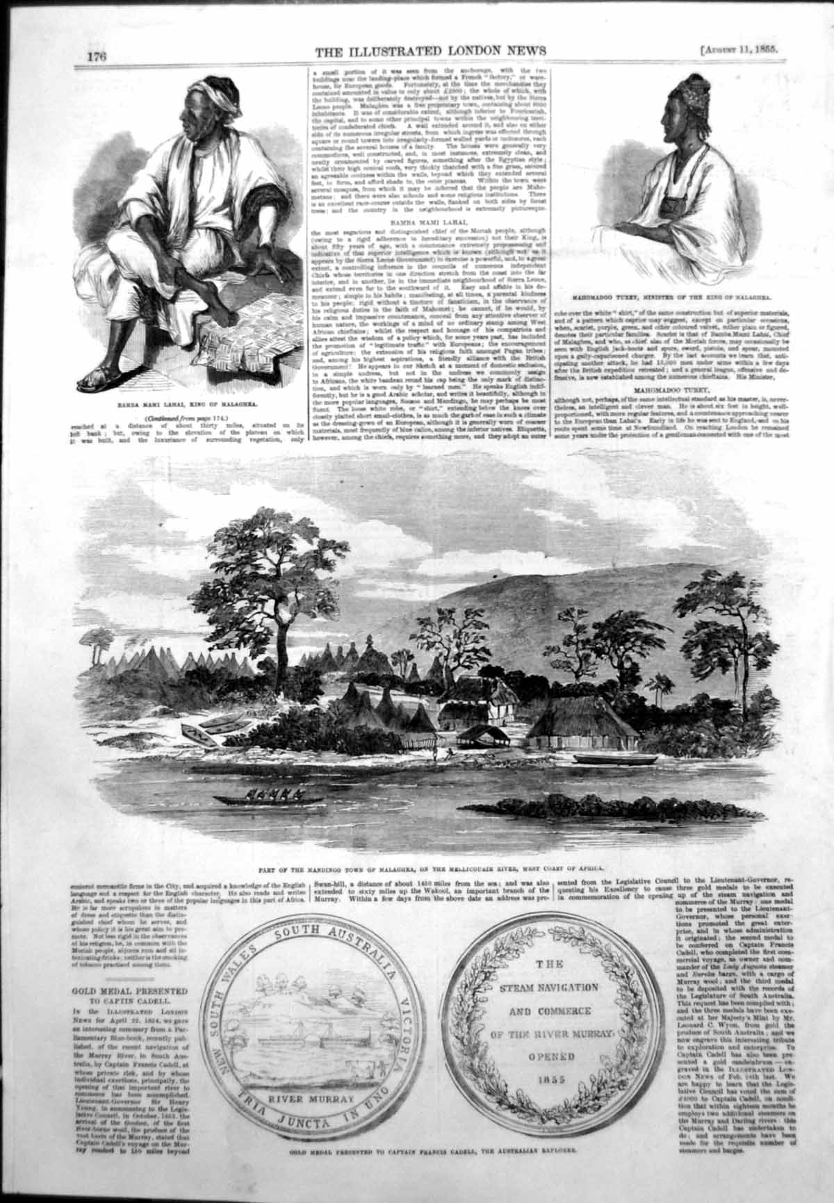 Antique Old Print Malaghea Town Bamba Mami Lahai King Mahomadoo Turey 1855 19th