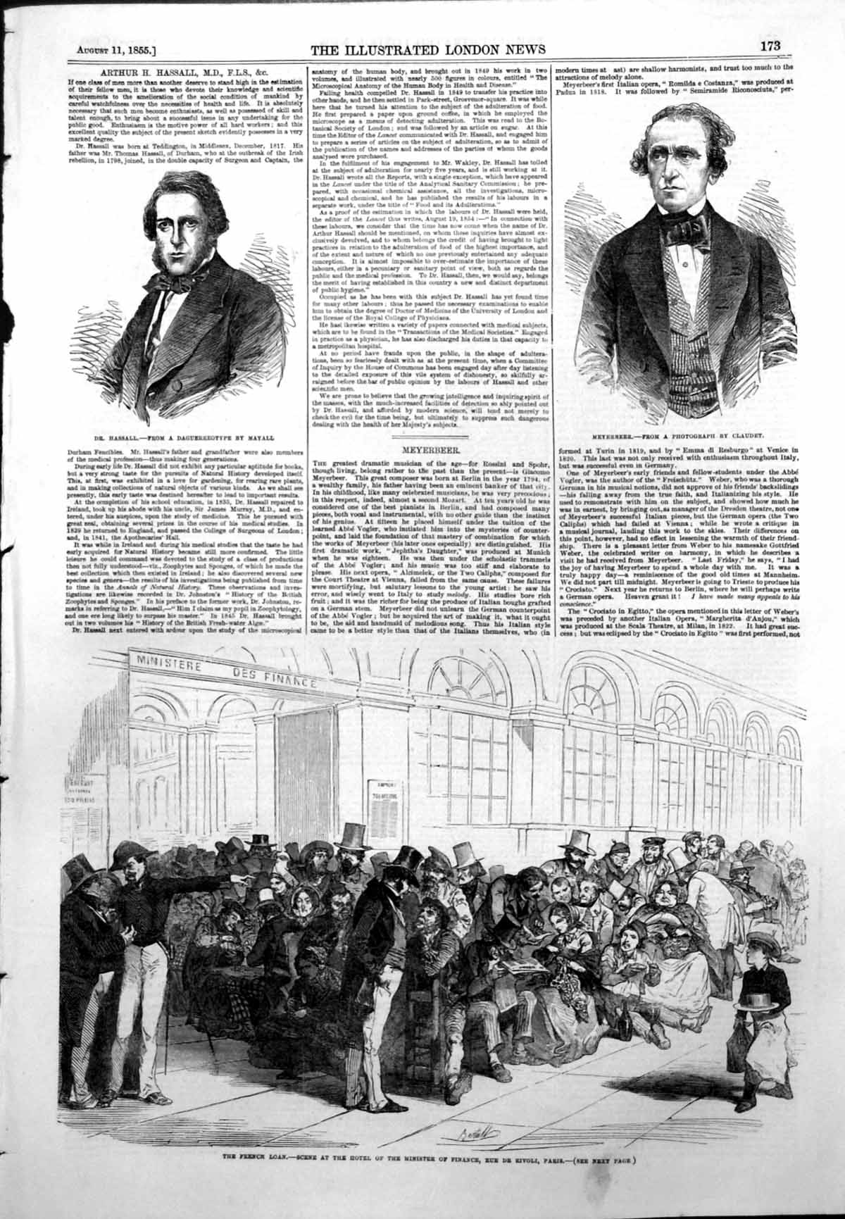 Antique Print French Loan Hotel Minister Finance Dr Hassall Meyerbeer 1855 19th