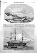 Antique Old Print Gun Boats Strait Stralsund Ruby Arrogant Magicienne 1855 19th
