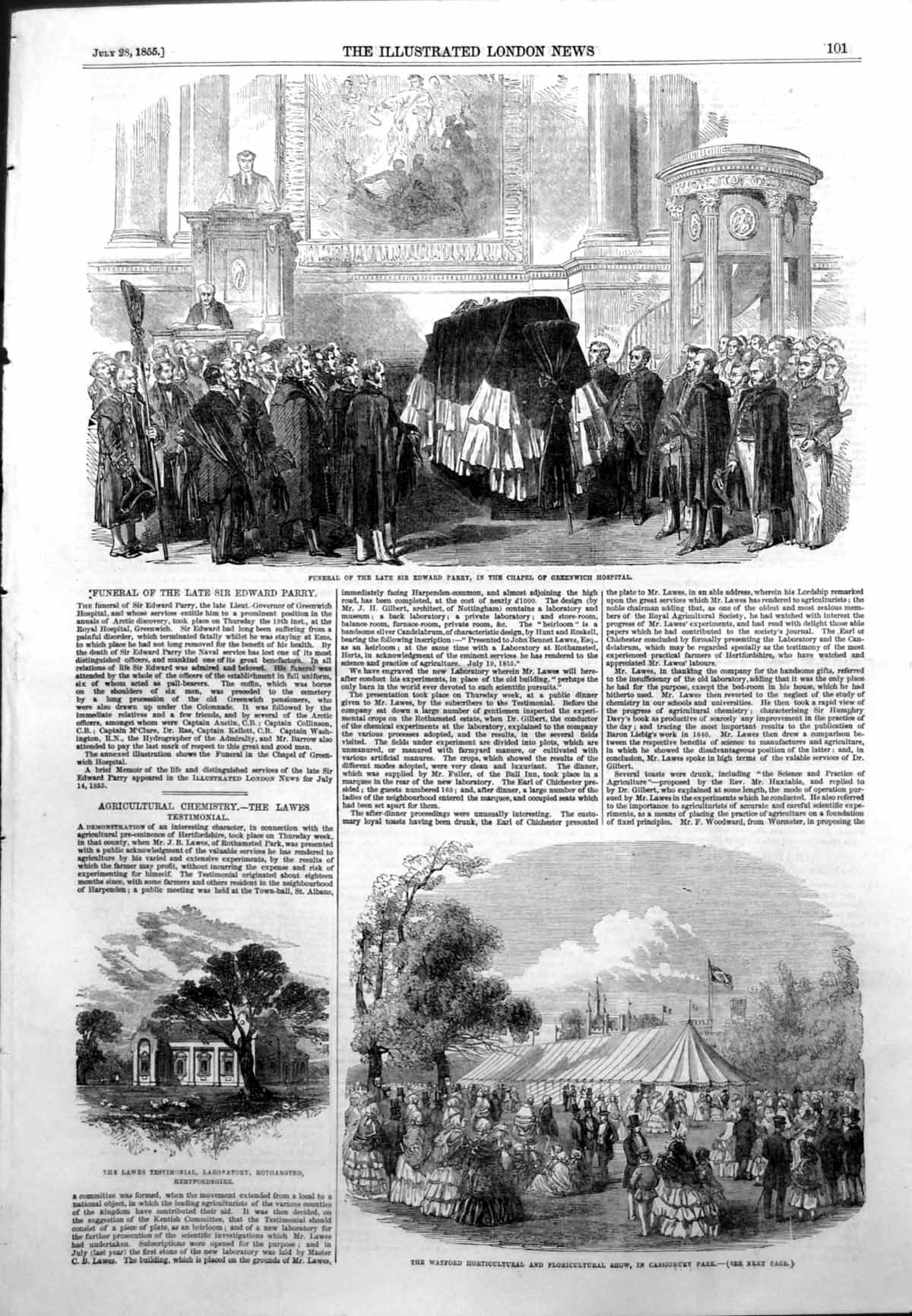 Antique Old Print Funeral Edward Parry Greenwich Flower Show Cassiobury 1855