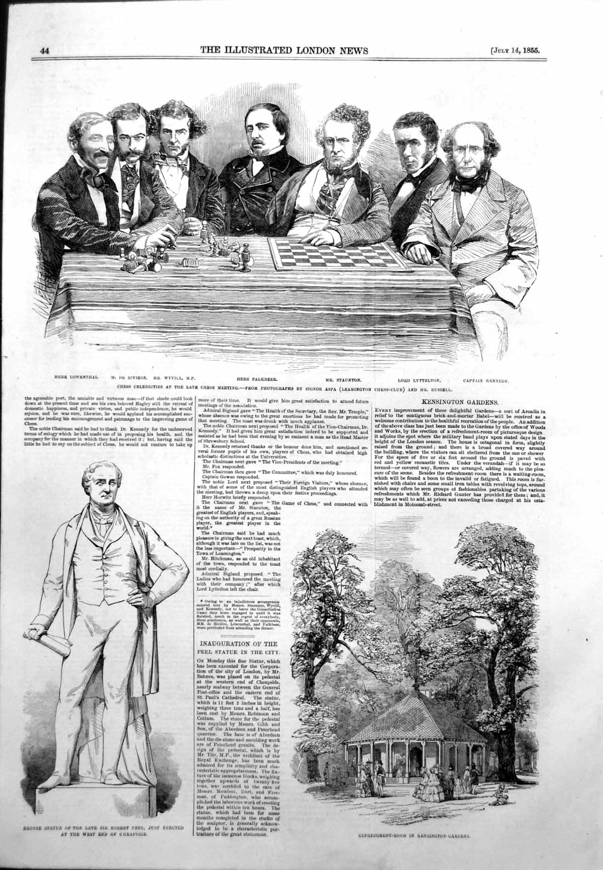 Old Antique Print Chess Meeting Refreshment Room Kensington Gardens 1855 19th