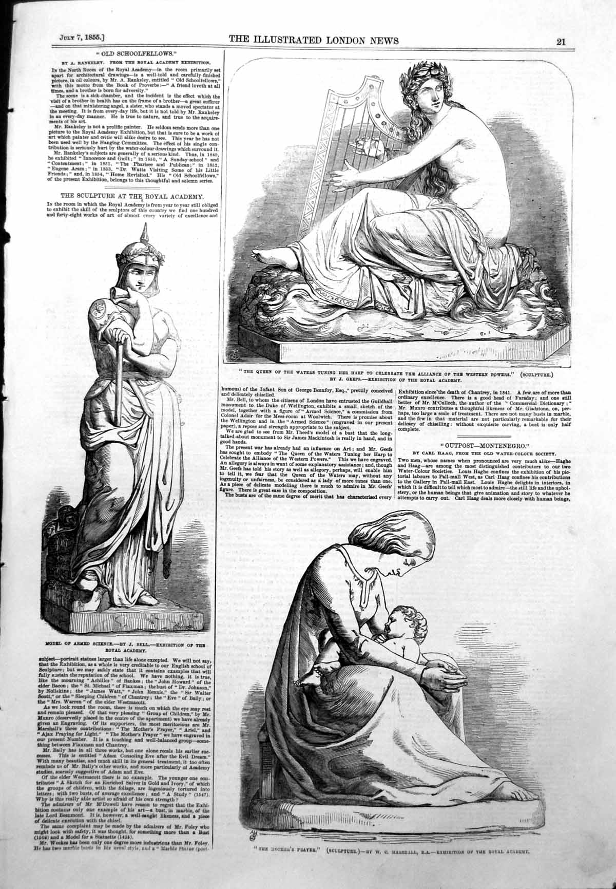 Antique Print Sculptures R Academy Model Armed Science Mothers Prayer 1855 19th