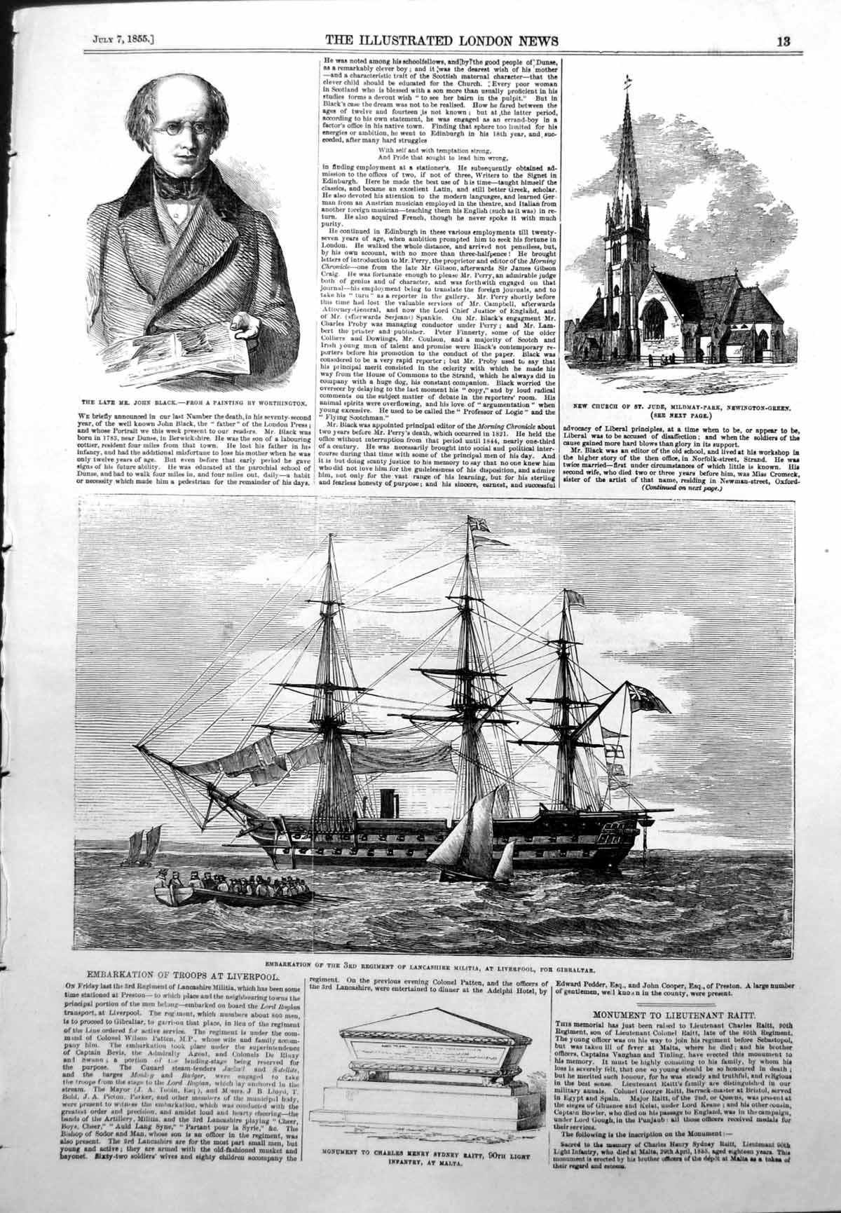Antique Print Embarkation Troops Lancashire Liverpool Late John Black 1855 19th