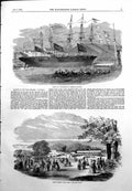 Antique Old Print Fete Bradley Woods Devon Launch War Steamer Victoria 1855