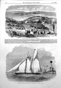 Antique Old Print Fete Ryde Isle Wight Waterworks Schooner Match Shark 1855