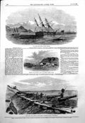 Antique Old Print Sunken Ships Yenikale Russian Vessels Fire Sea Azoff 1855