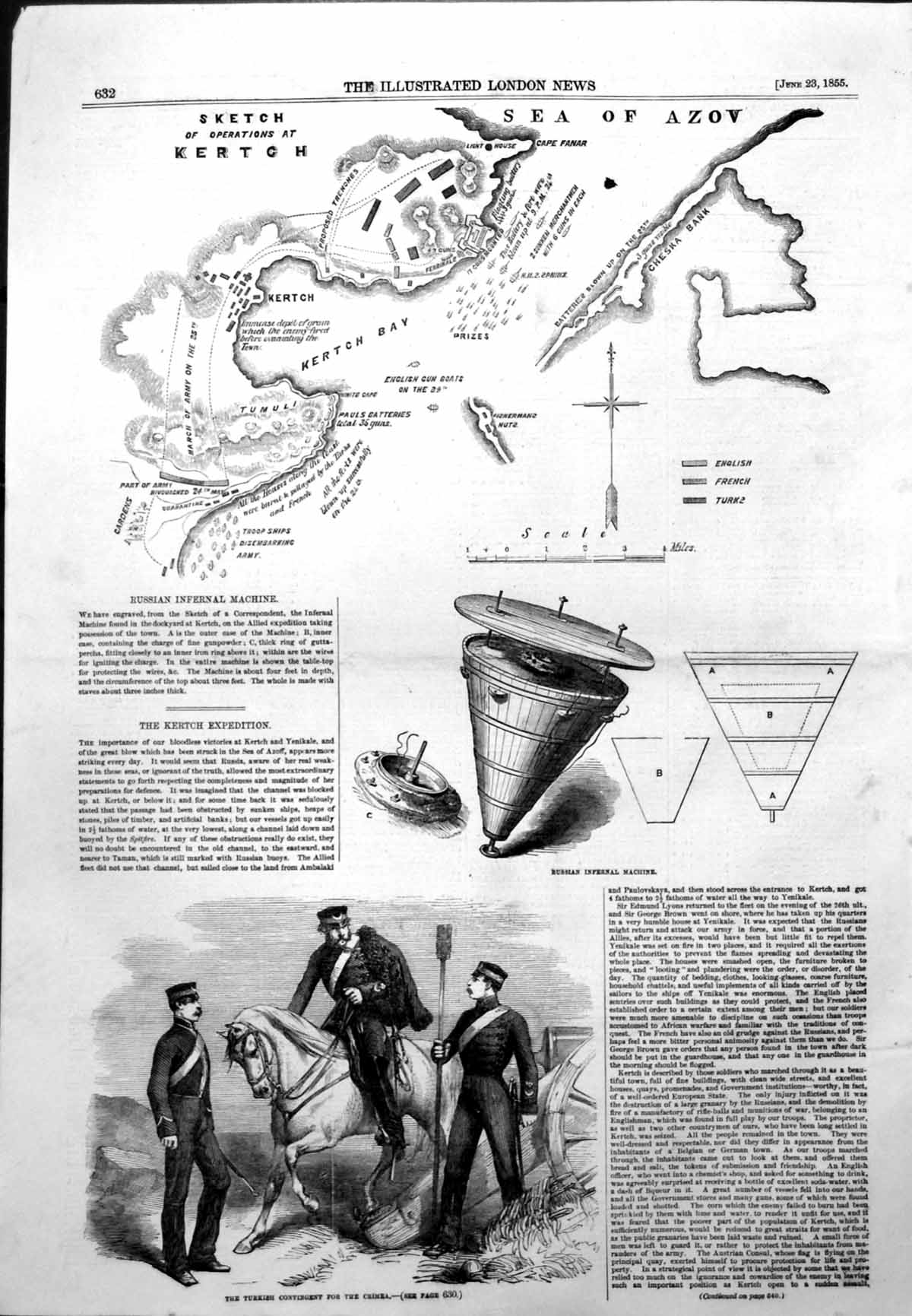 Old Antique Print Turkish Contingent Crimea Russian Infernal Machine 1855 19th