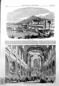 Original Old Antique Print Fete Palermo Festival Church Sta Chiara Naples 1855