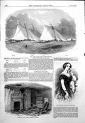 Antique Old Print Royal London Yacht Match Erith Mdlle Jenny Ney Opera 1855