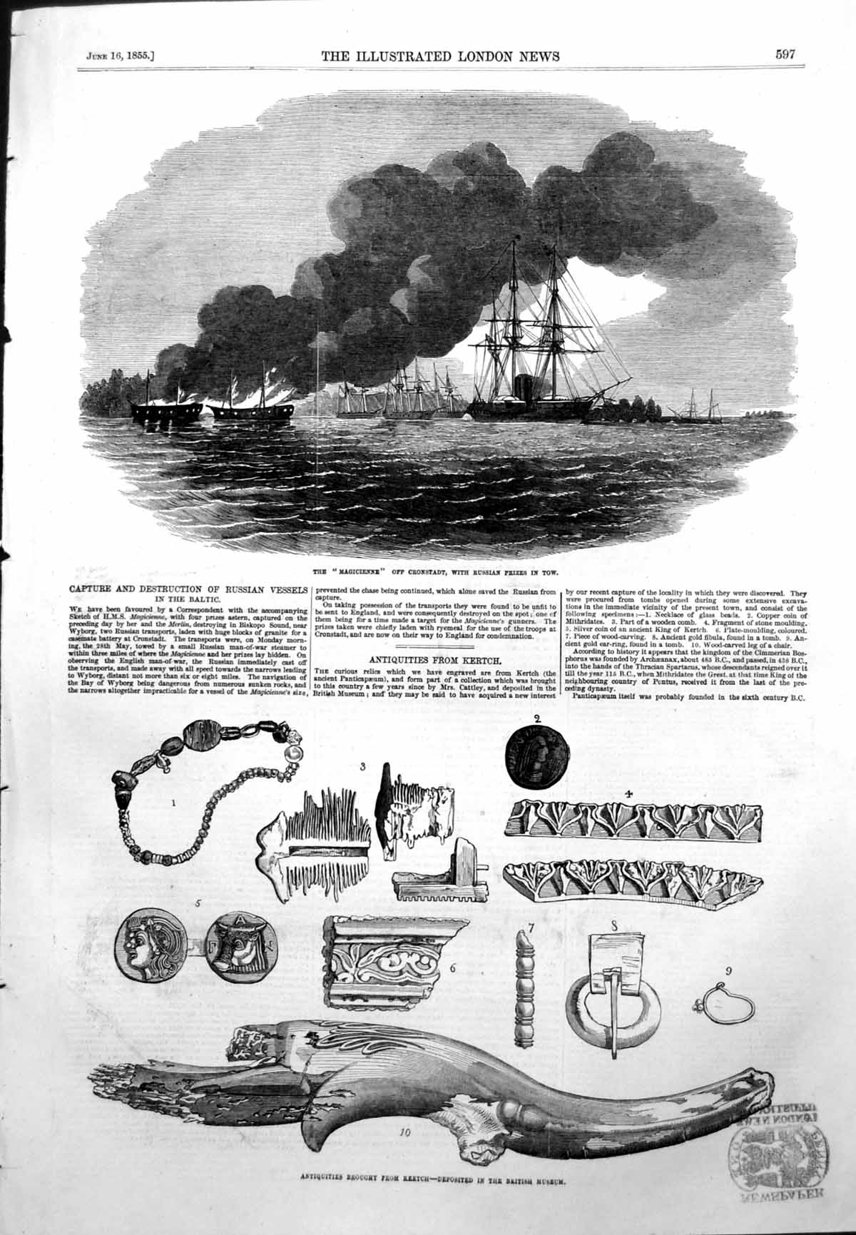 Old Magicienne Cronstadt Russian Prizes Antiquities Kertch 1855 Ref.2 Victorian
