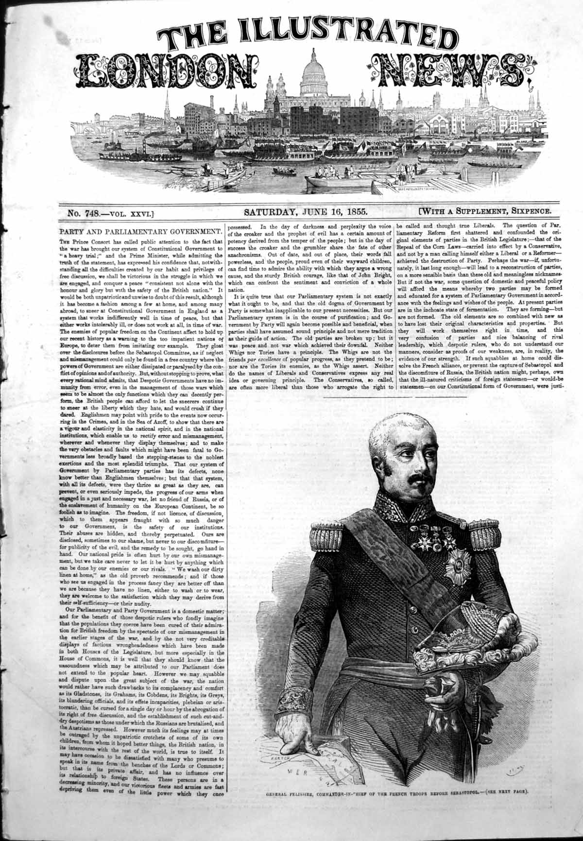 Antique Old Print General Pelissier Commander French Troops Sebastopol 1855
