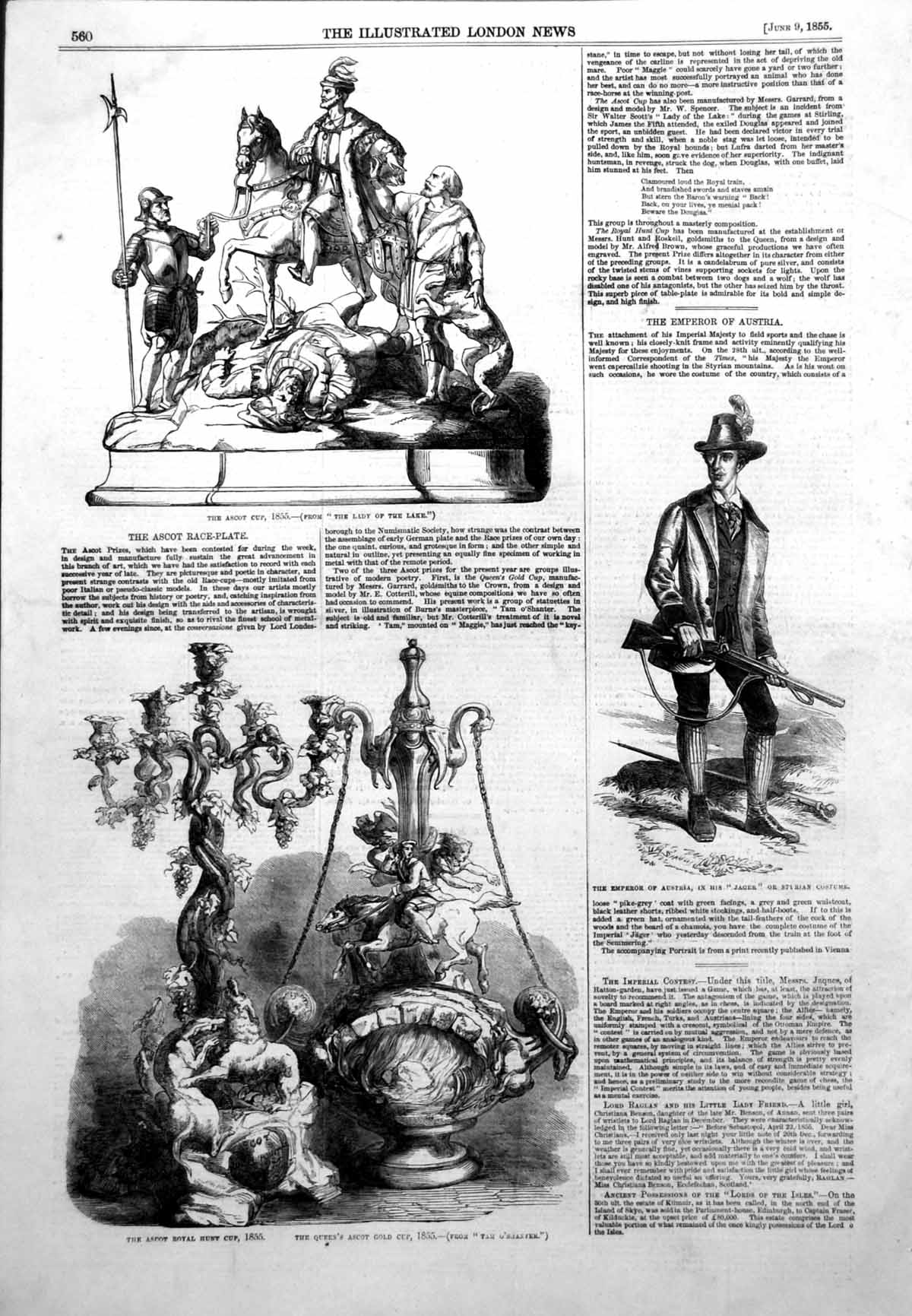 Antique Old Print Emperor Austria Styrian Costume Ascot GCup Hunt Cup 1855 19th