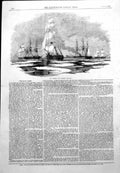 Original Old Antique Print Baltic Fleet Ships Geyser Archer Off Riga 1855 19th