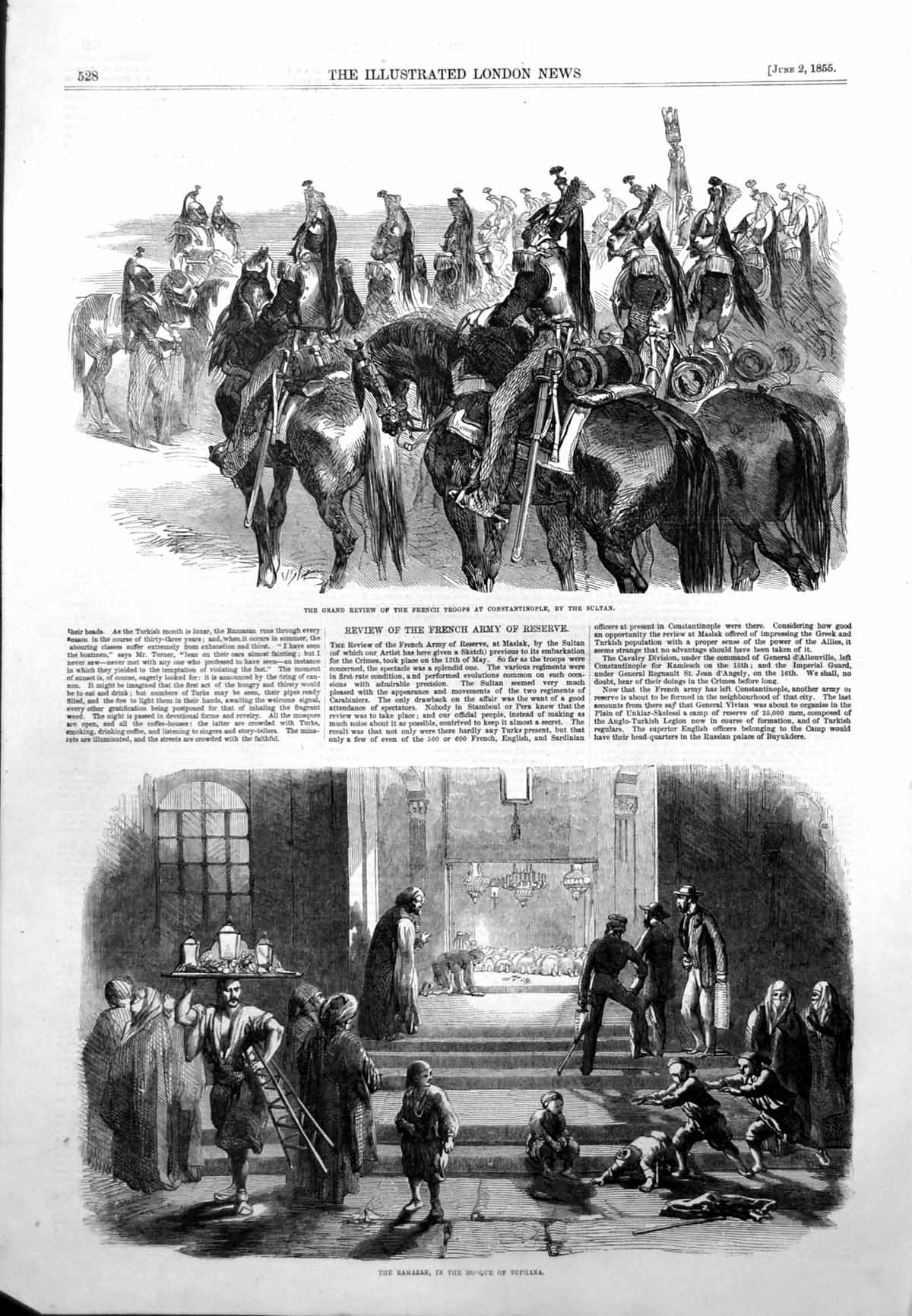 Antique Old Print Ramazan Mosque Tophana Review French Constantinople 1855 19th