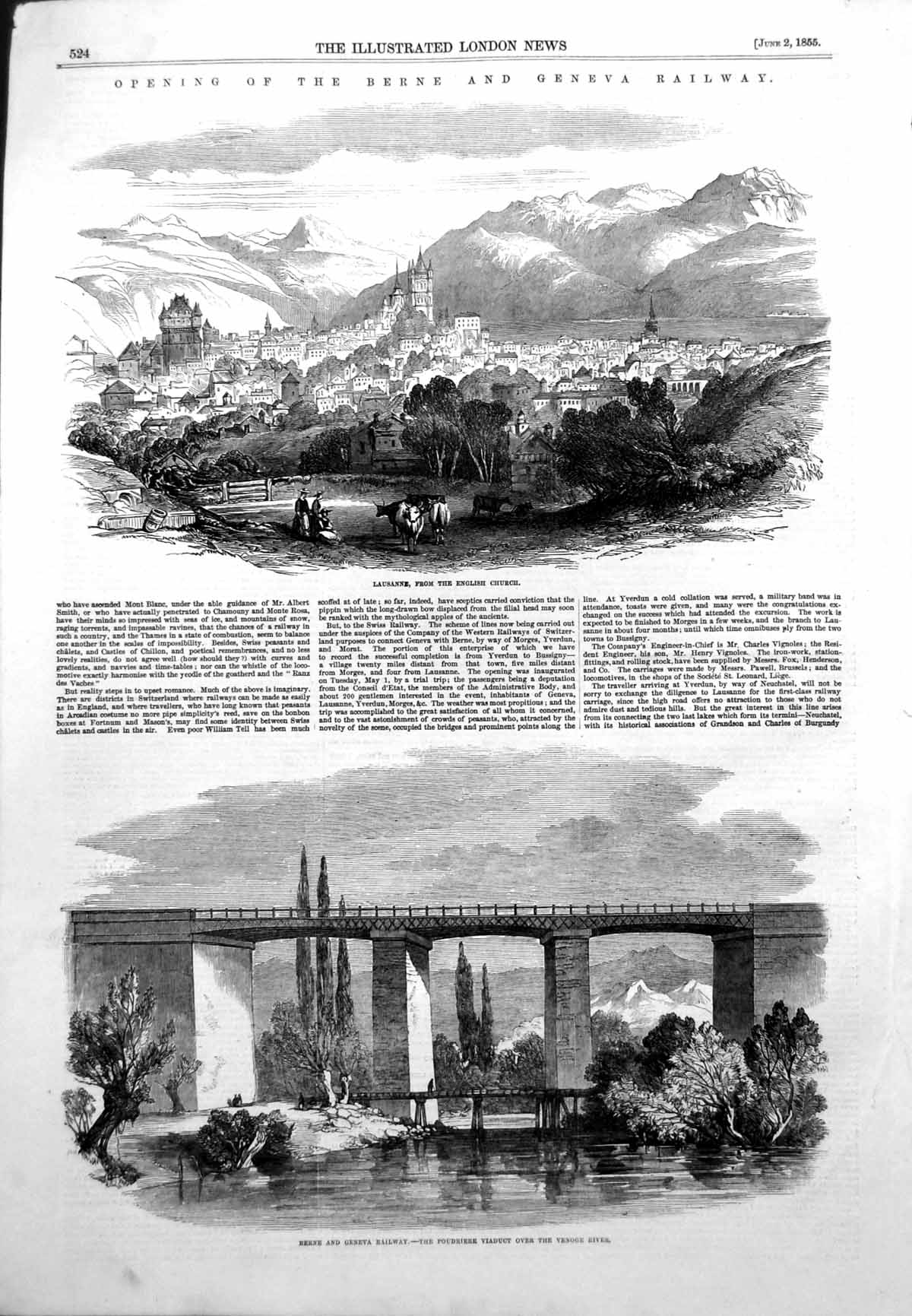 Old Berne Geneva Railway Lausanne Poudriere Viaduct Venoge 1855 Ref.2 Victorian