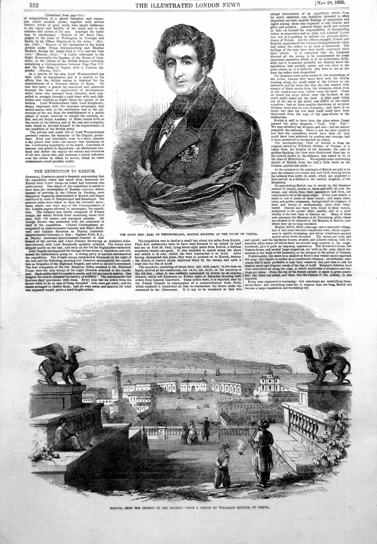 Antique Old Print Earl Westmoreland Court Vienna Kertch Heights Museum 1855