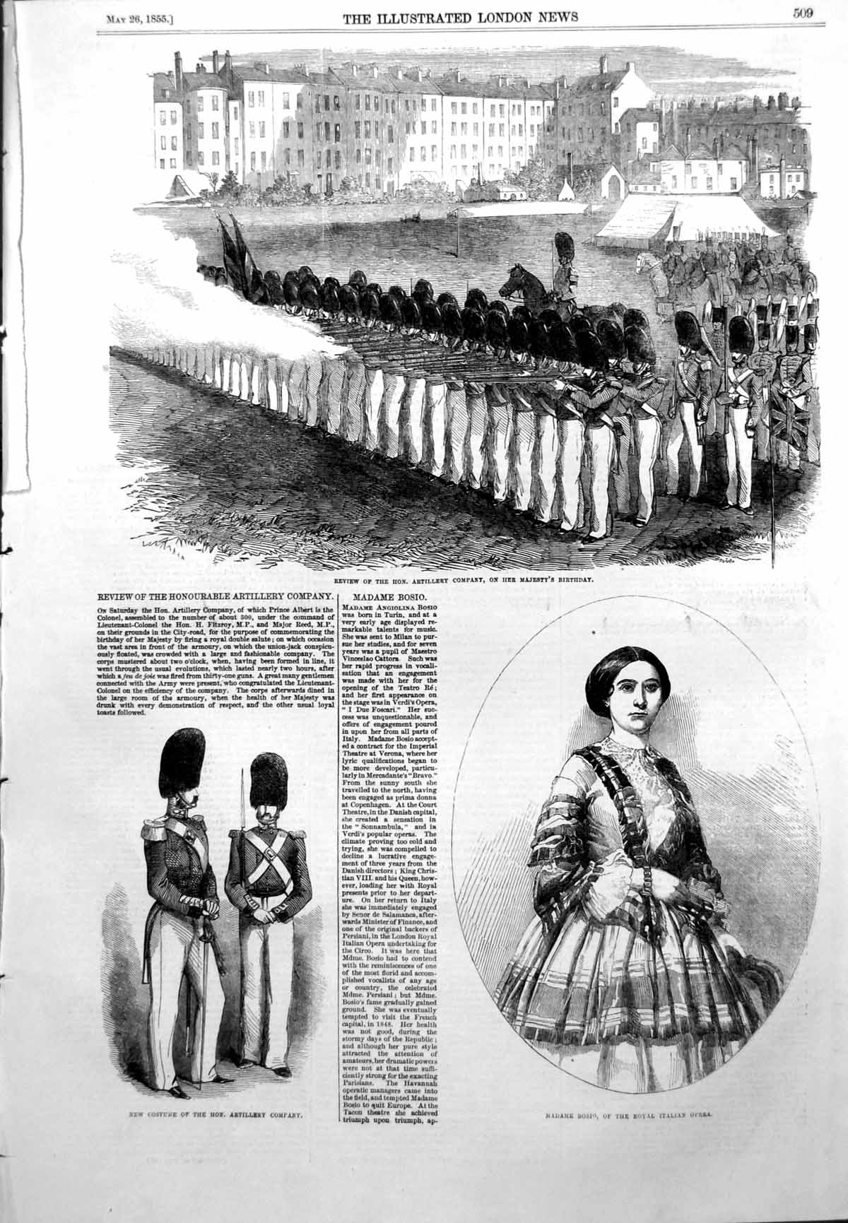 Old Print Review Hon Artillery Co Costume Madame Bosio Italian Opera1855 19th