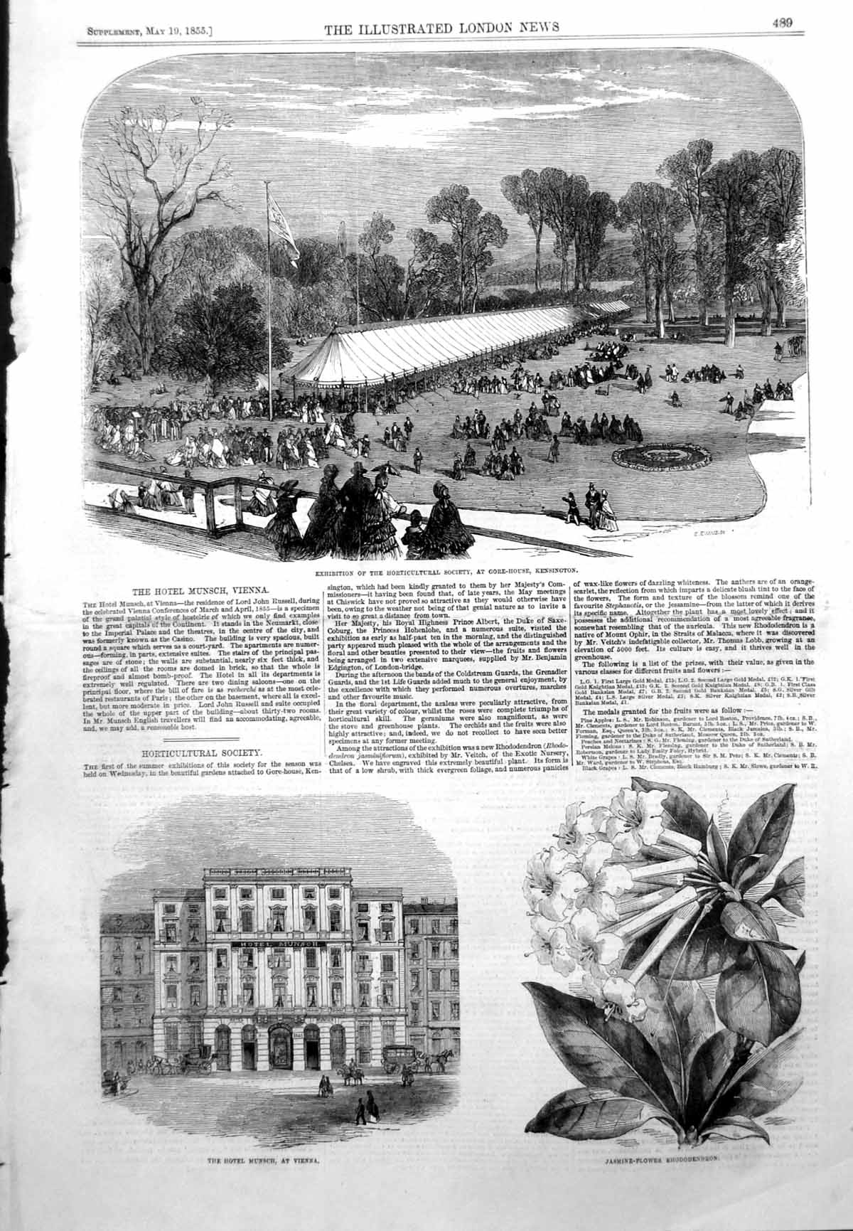 Old Antique Print Horticultural Soc Kensington Hotel Munsch Vienna 1855 19th