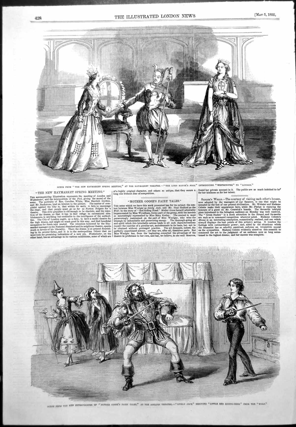Antique Old Print New Haymarket Spring Meeting Mother Gooses Fairy Tales 1855