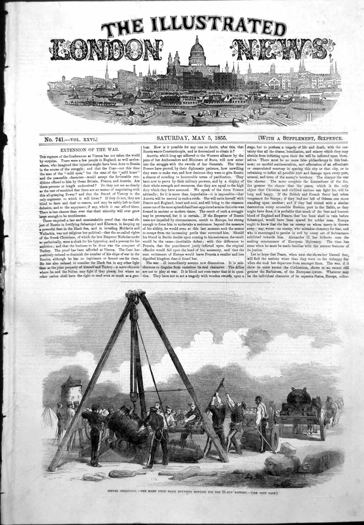 Antique Old Print Before Sebastopol Right Siege Train Mounting Mortars 1855