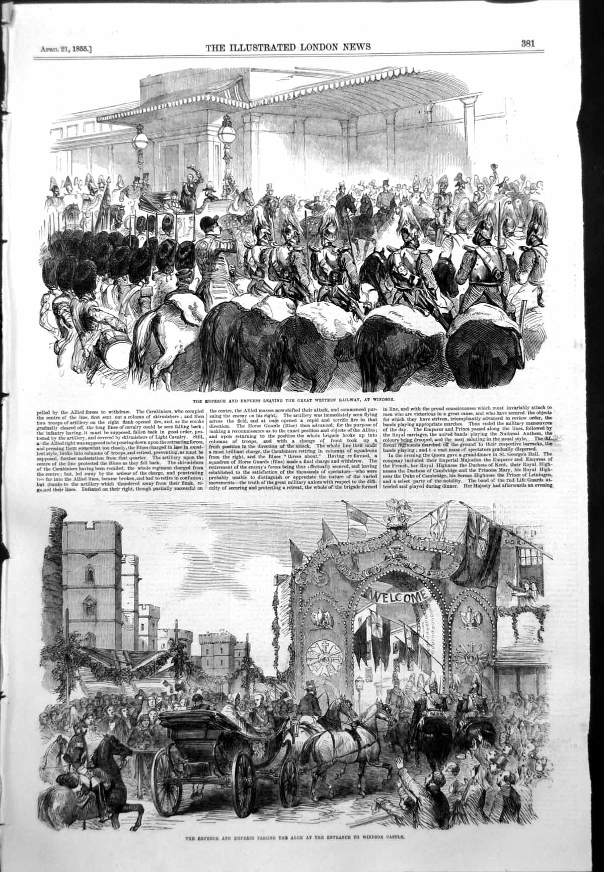 Antique Print Emperor Empress Arch Windsor Castle Great Western Railway1855