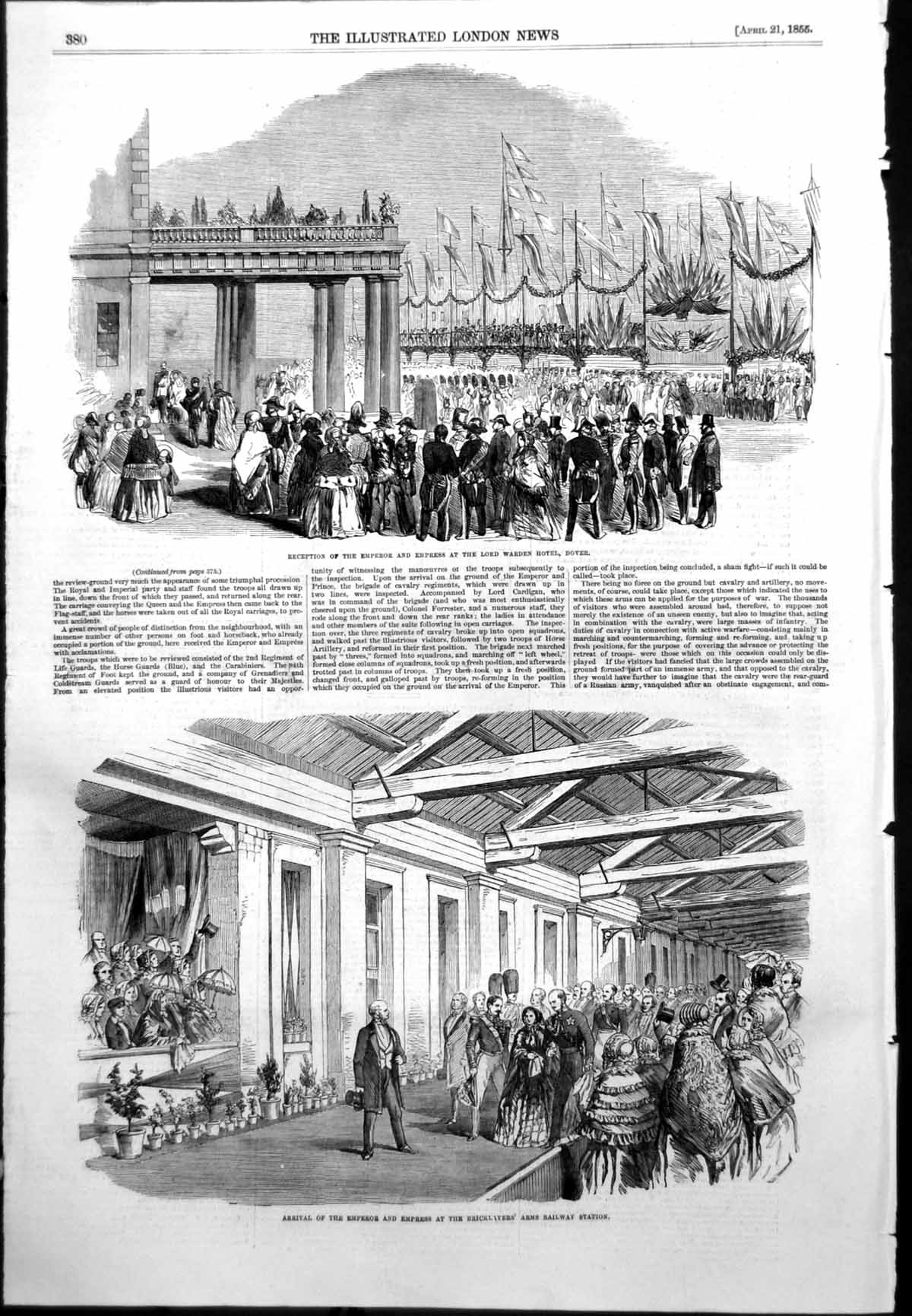 Antique Old Print Emperor Lord Warden Hotel Dover Bricklayers Station 1855 19th