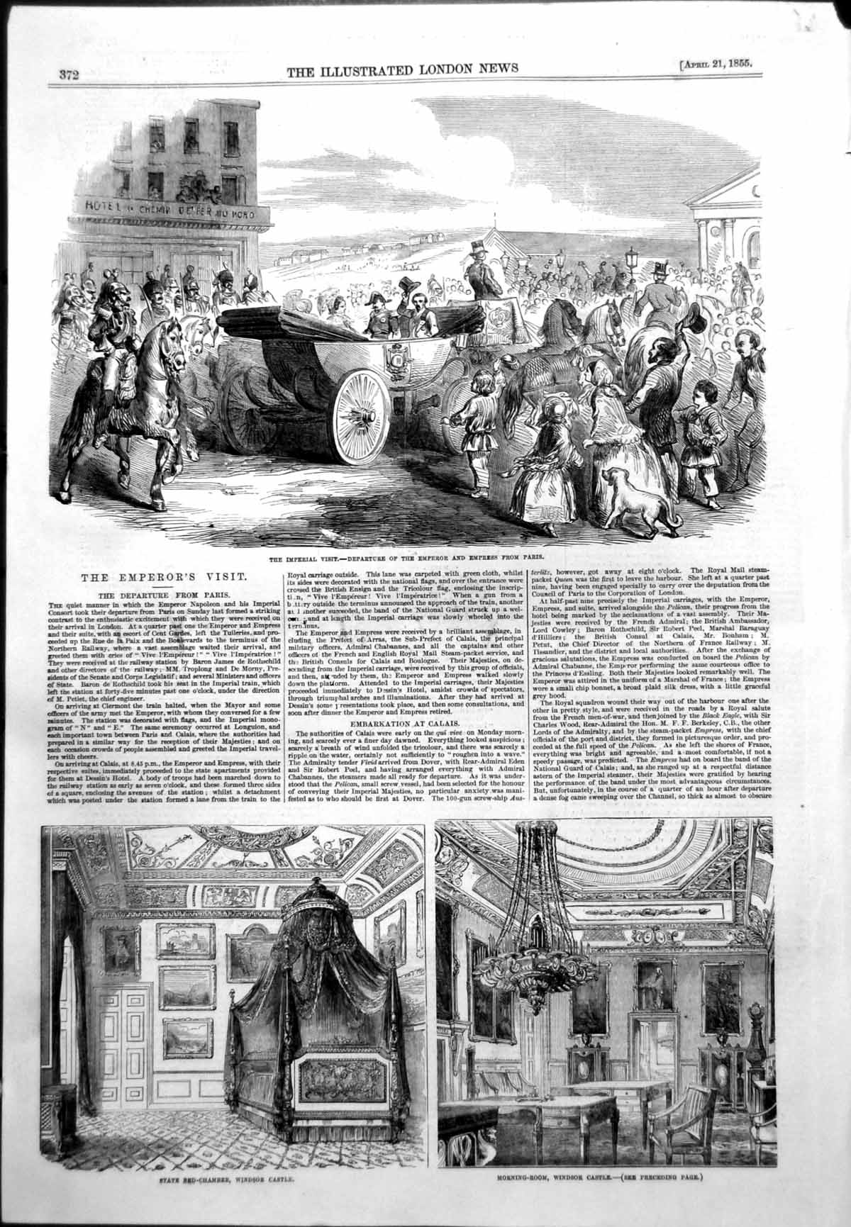 Antique Print Emperor Empress Depart Paris Windsor Castle Morning Room1855 19th