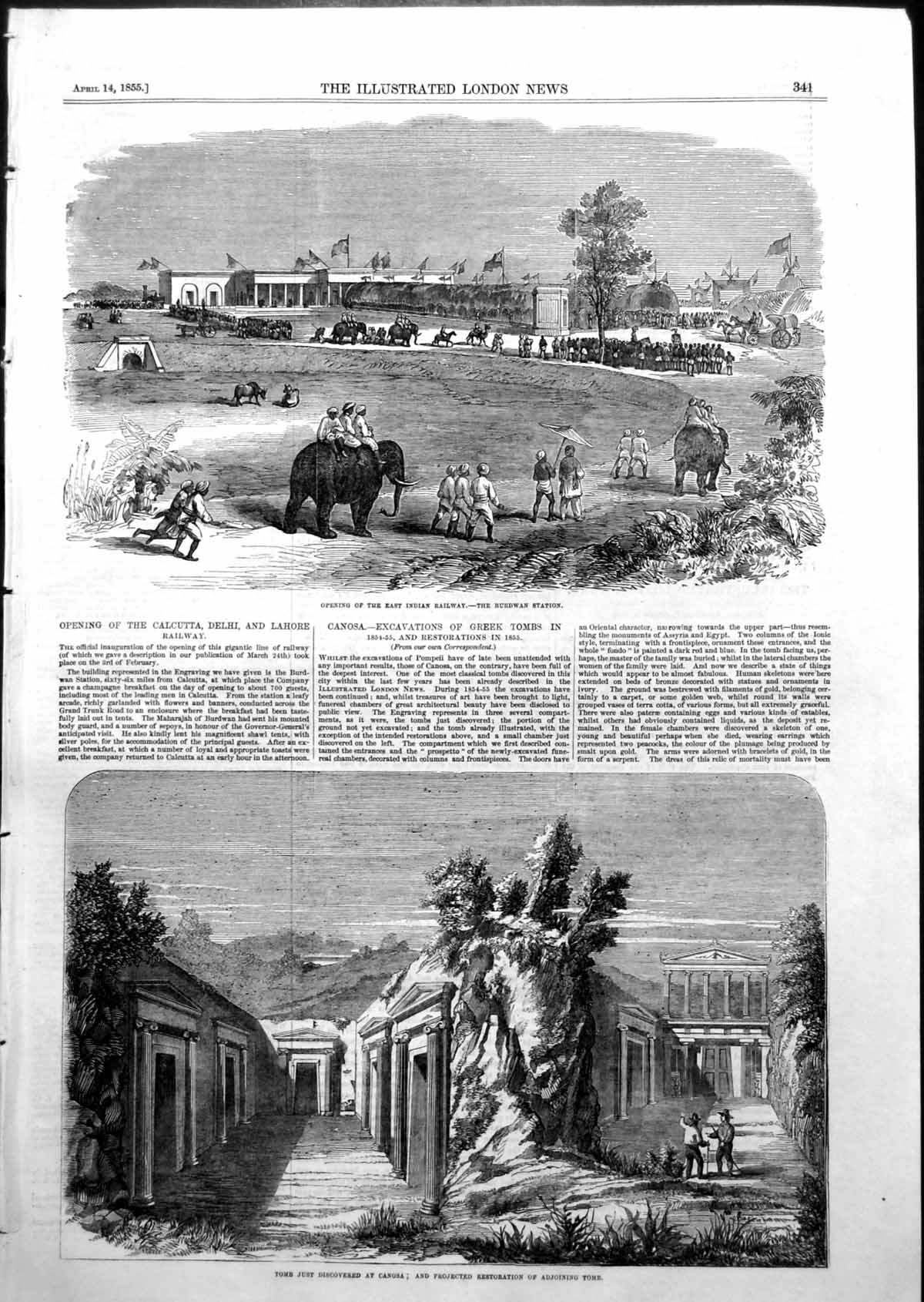 Old Antique Print East Indian Railway Burdwan Tomb Discovered Canosa 1855 19th