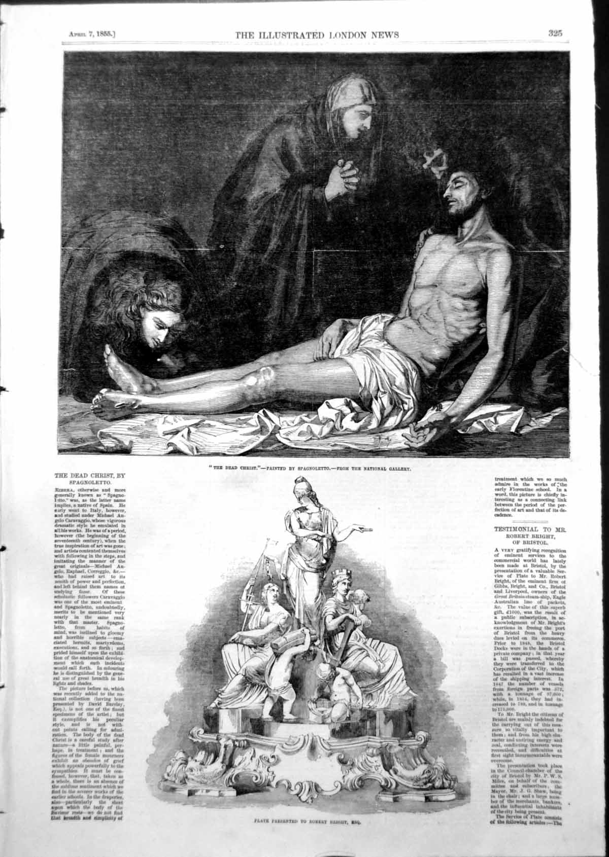 Antique Old Print Dead Christ Spagnoletto Plate Presented Robert Bright 1855
