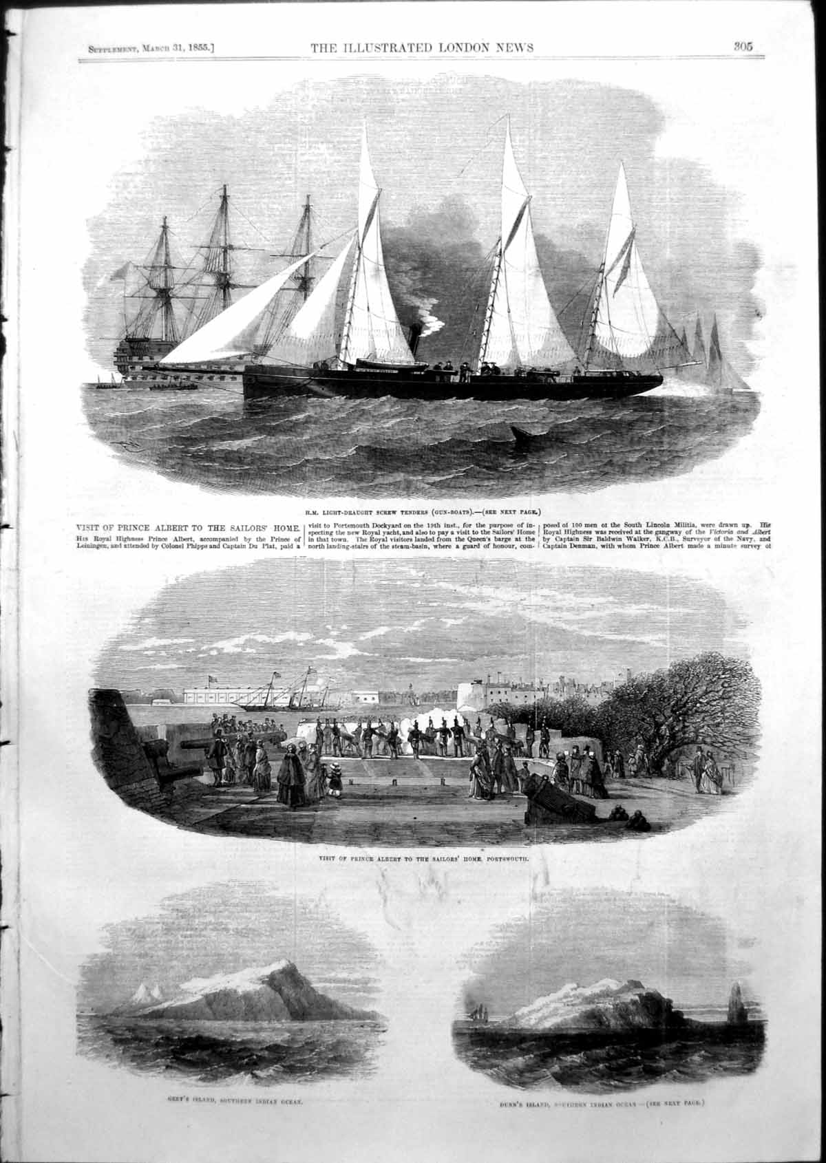 Old Antique Print Prince Albert Sailors Home Portsmouth Greys Island 1855 19th